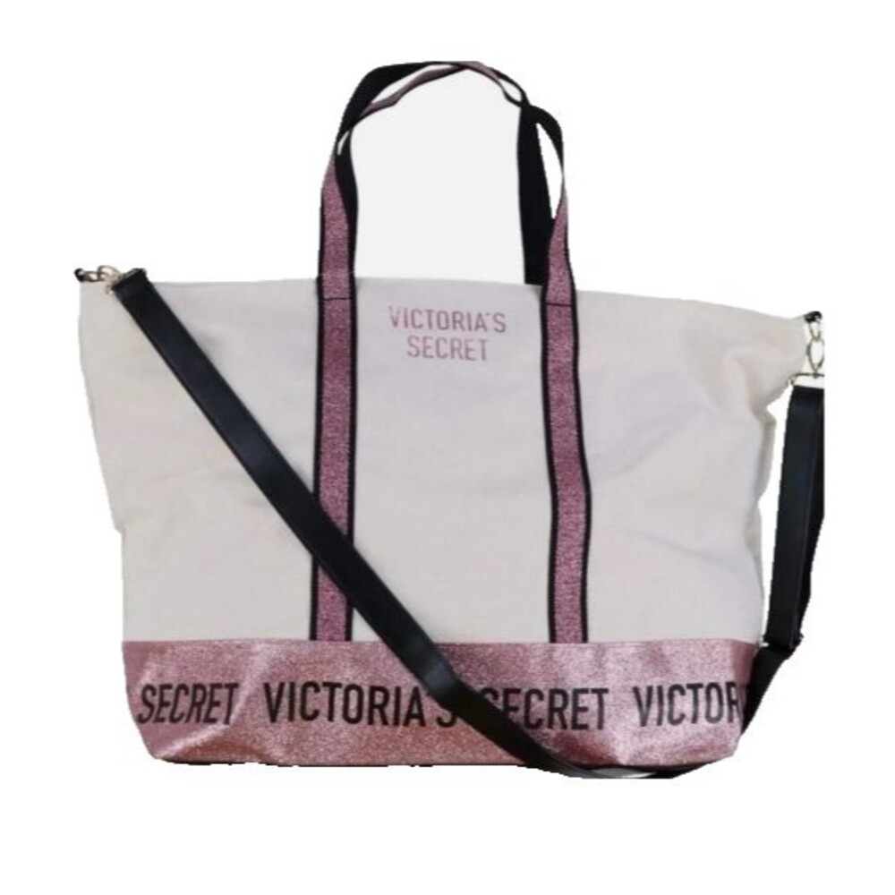 Victoria’s Secret Pink Glitter Tote Bag Large Travel Weekender NWT VS Logo